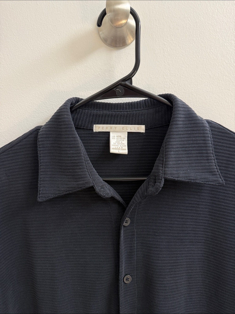 Perry Ellis Black Textured Short-sleeve Button down Shirt